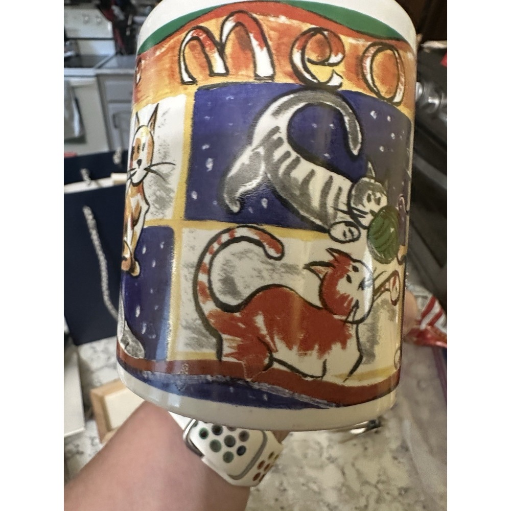 HH Vintage Ceramic Coffee Cup "Prr Prr Meow" Vibrant Cat Design Mug